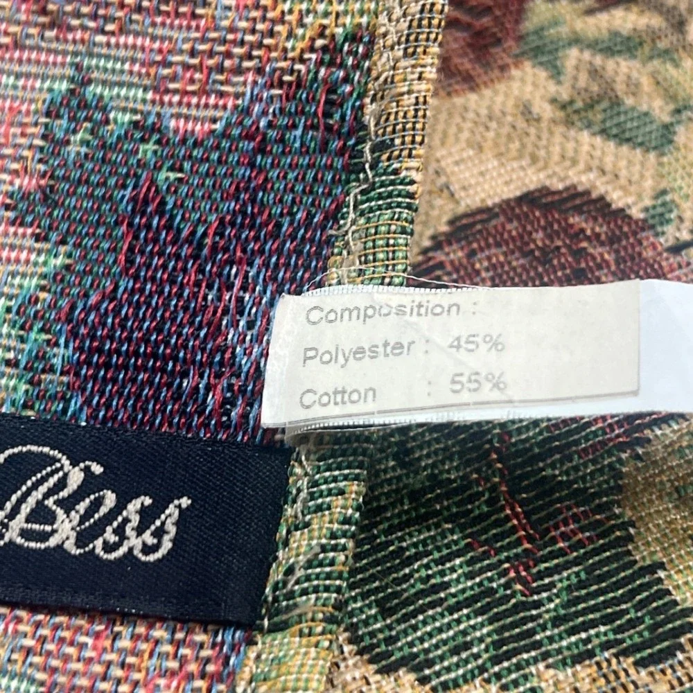 Bess Table Runner Tan  Fruit Harvest Tapestry Tassel 70.5  Cottagecore Farmhouse